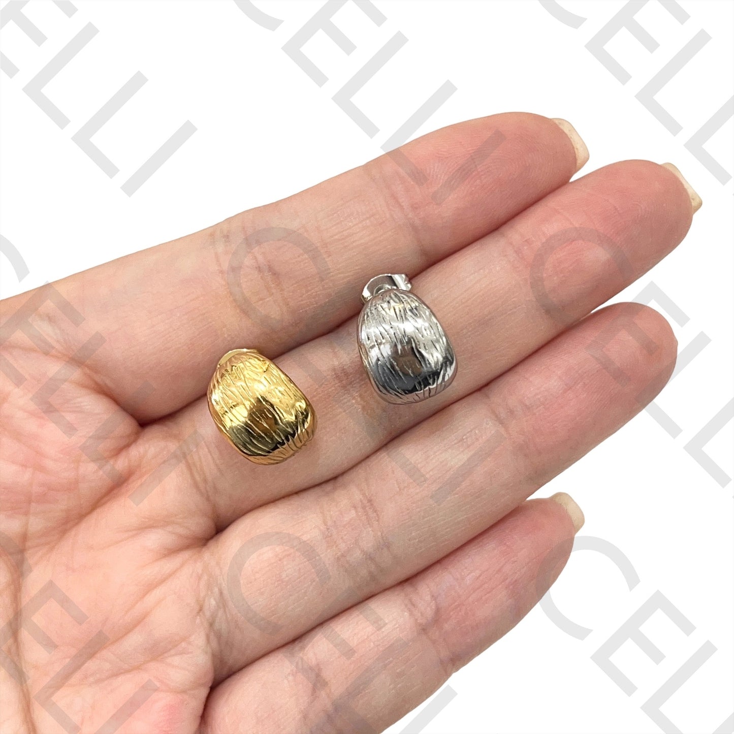 不锈钢耳环 - 雕刻圆环