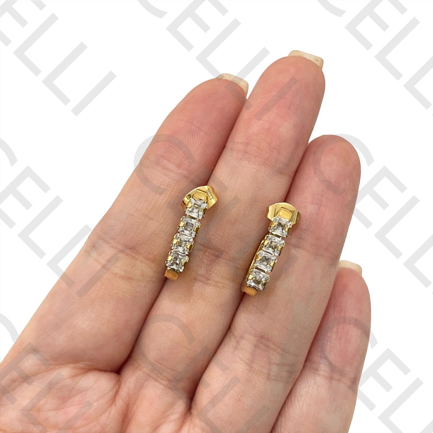 Steel Earring - rectangular hoop with brilliants