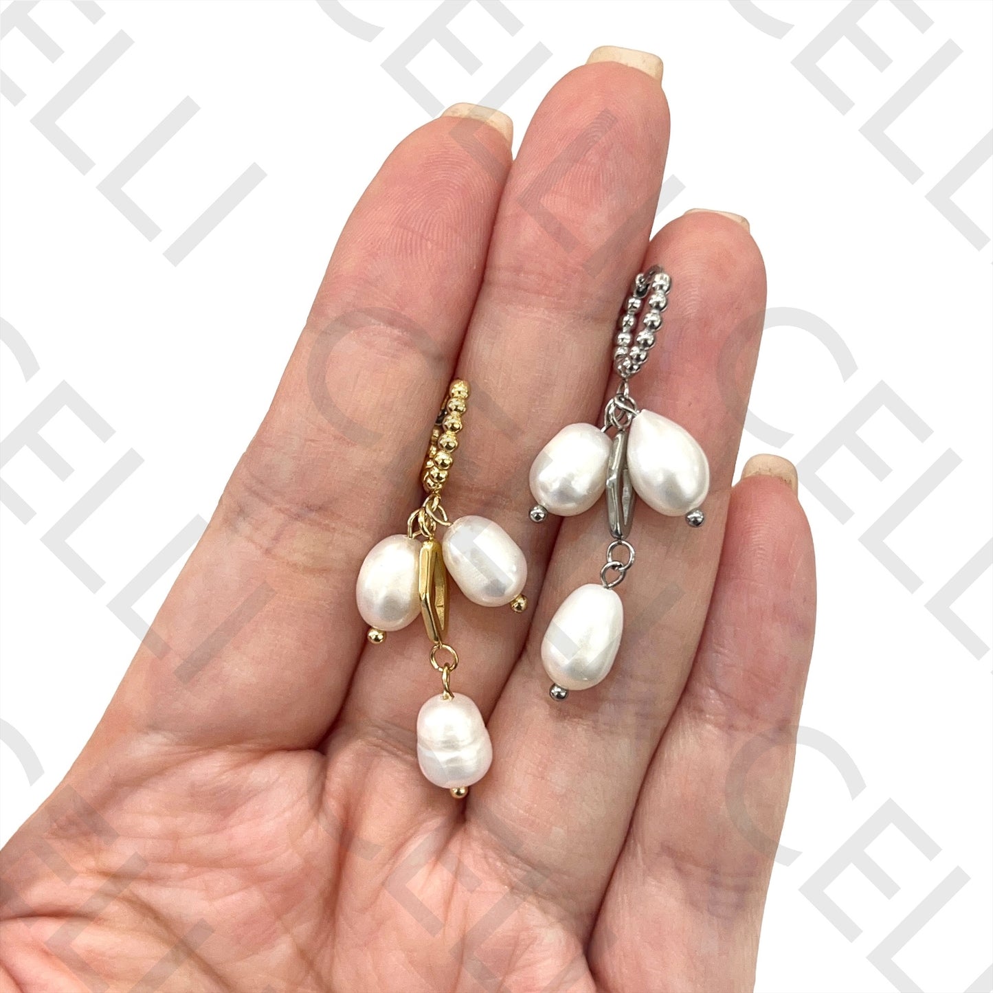 不锈钢耳环 - 带珍珠的圆环