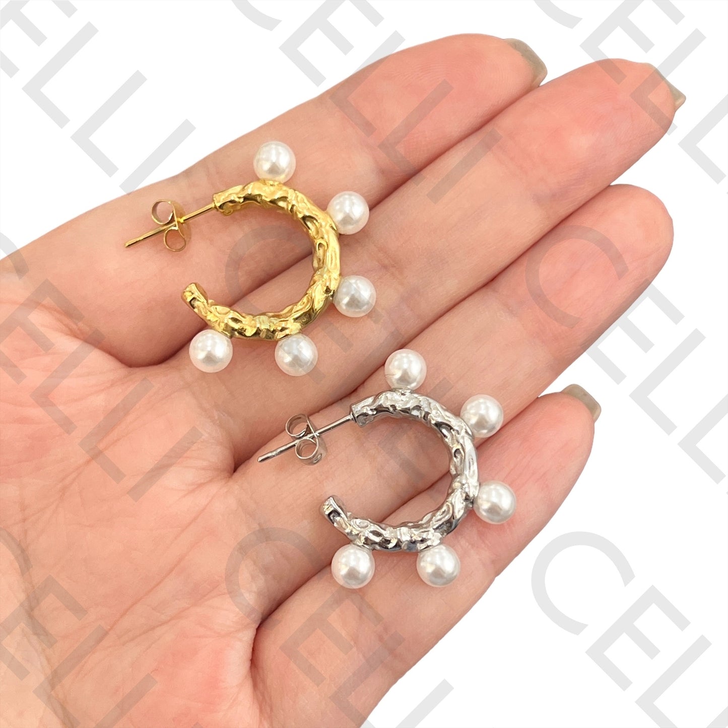 Steel Earring - Hoop with Pearls