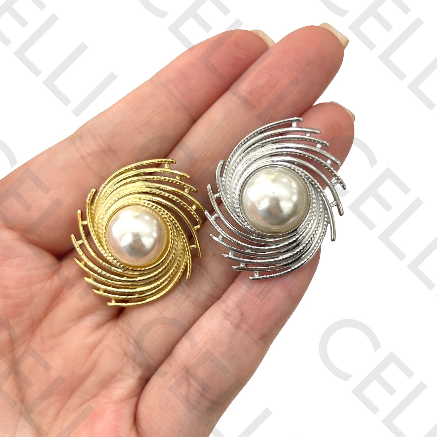 钢制耳环 - 螺旋带珍珠