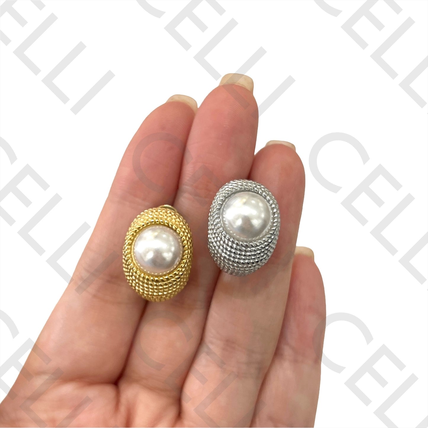 Steel Earring - hoop with pearl