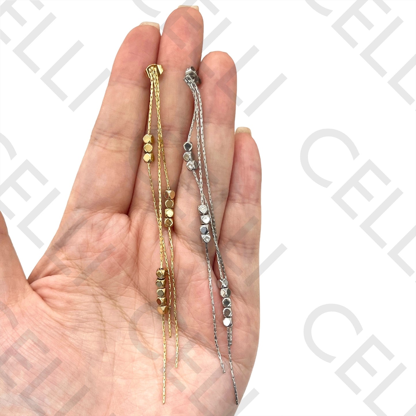 Steel Earring - chain and spacer cubes