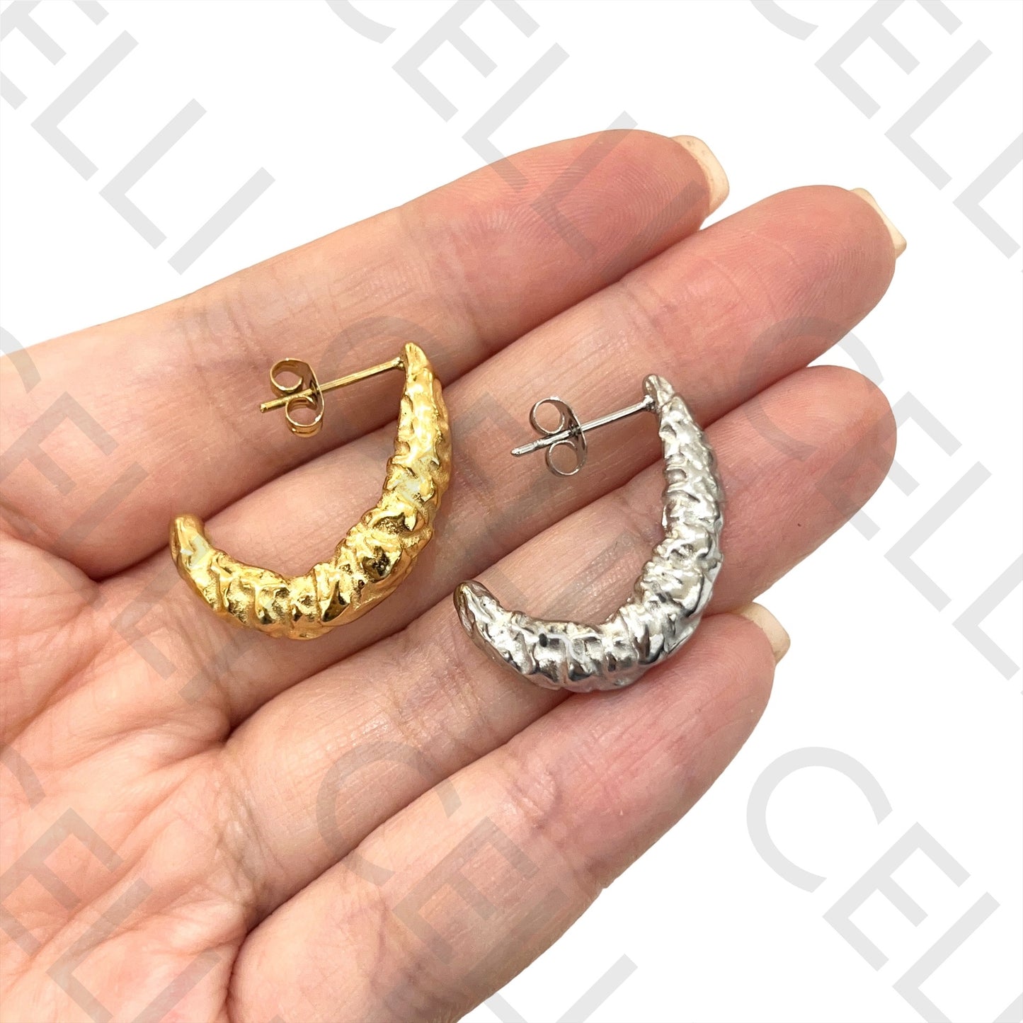 Steel Earring - textured hoop