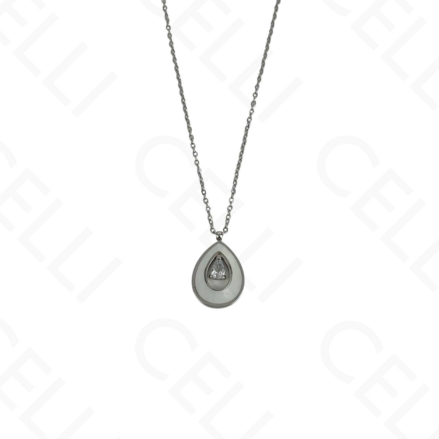 Steel Necklace/Earring/Bracelet - avocado oval with mother-of-pearl