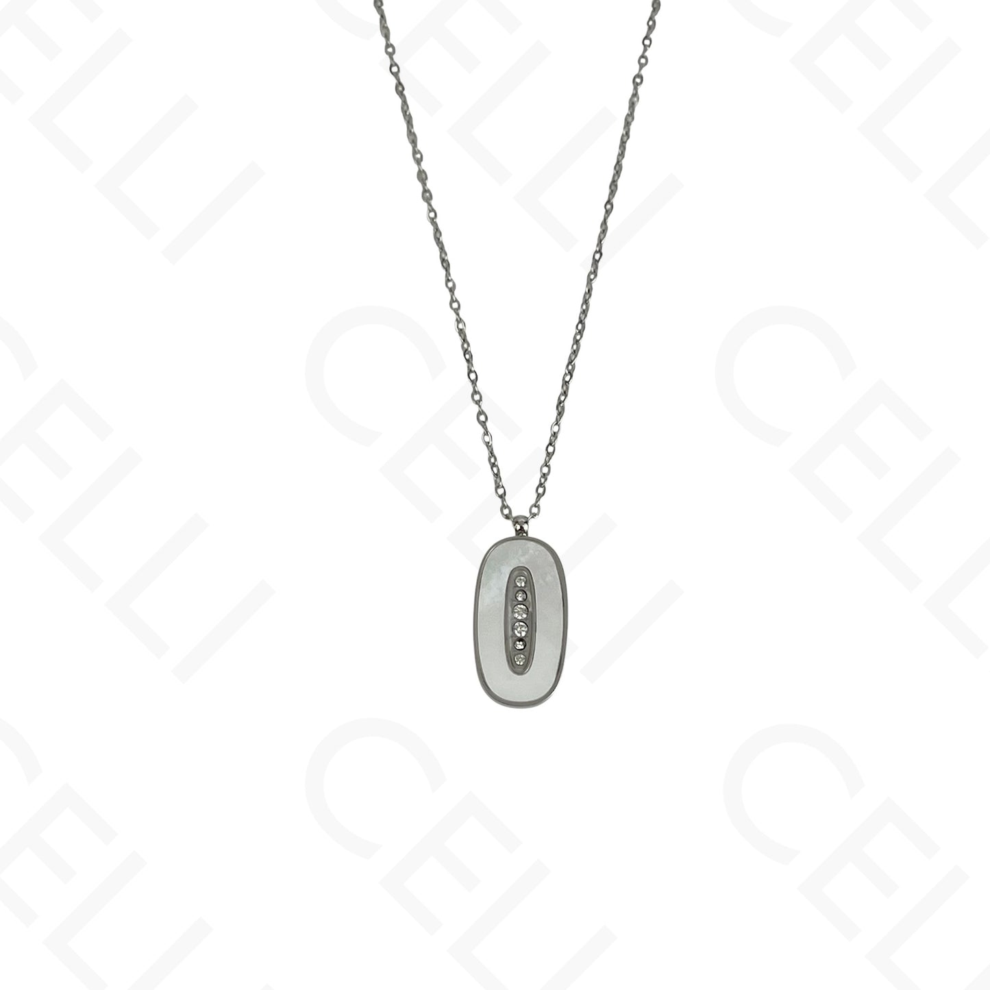 Steel Necklace/Earring/Bracelet - oval with mother-of-pearl