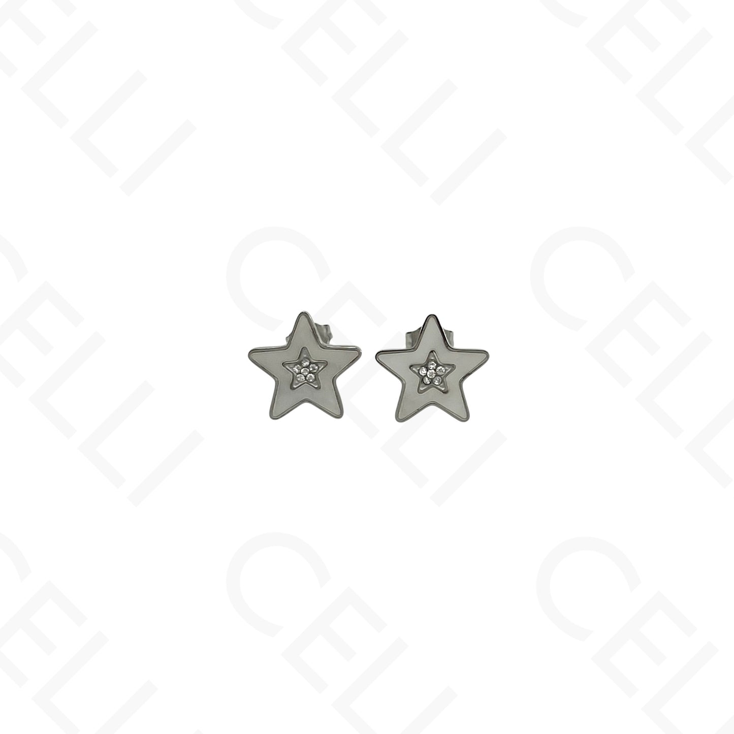 Colar/Brinco/Pulseira de Aço - Estrela com madrepérola