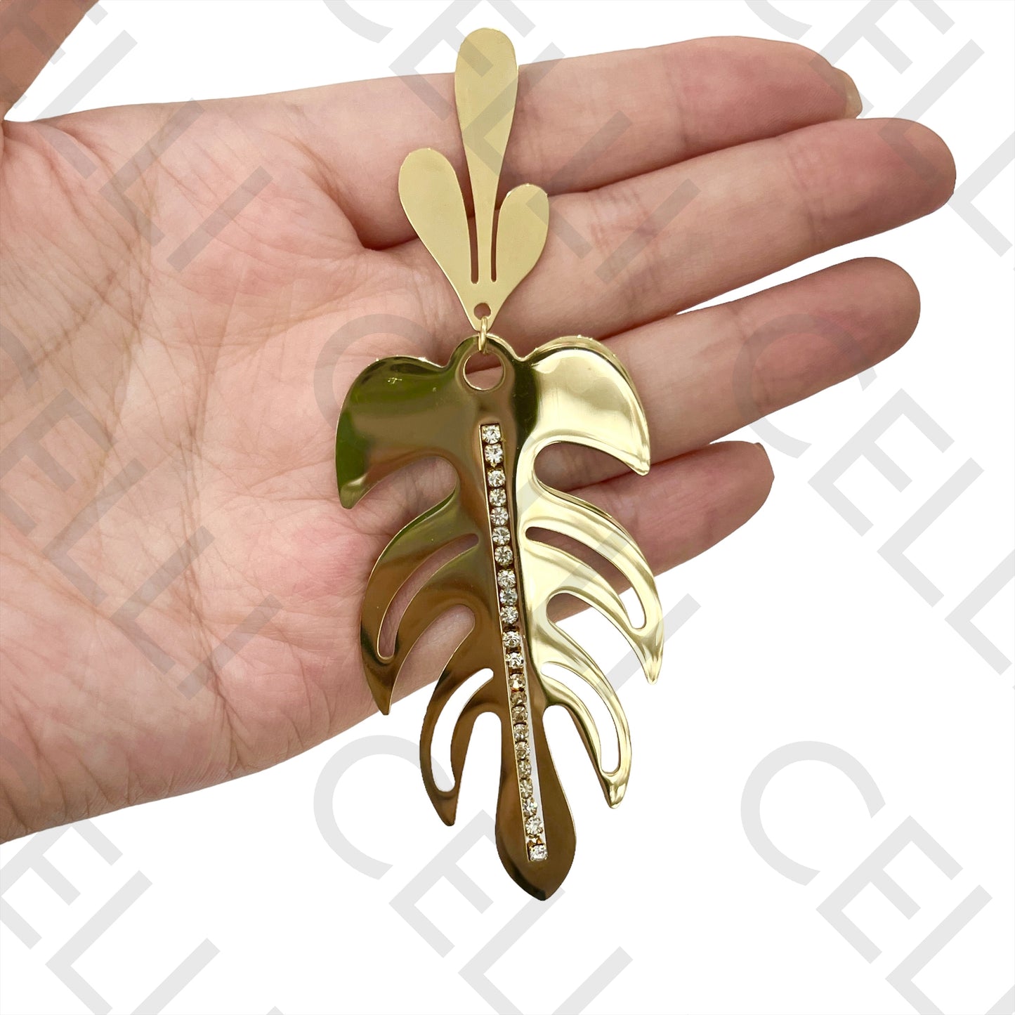 Steel Earrings - Leaves with Diamonds