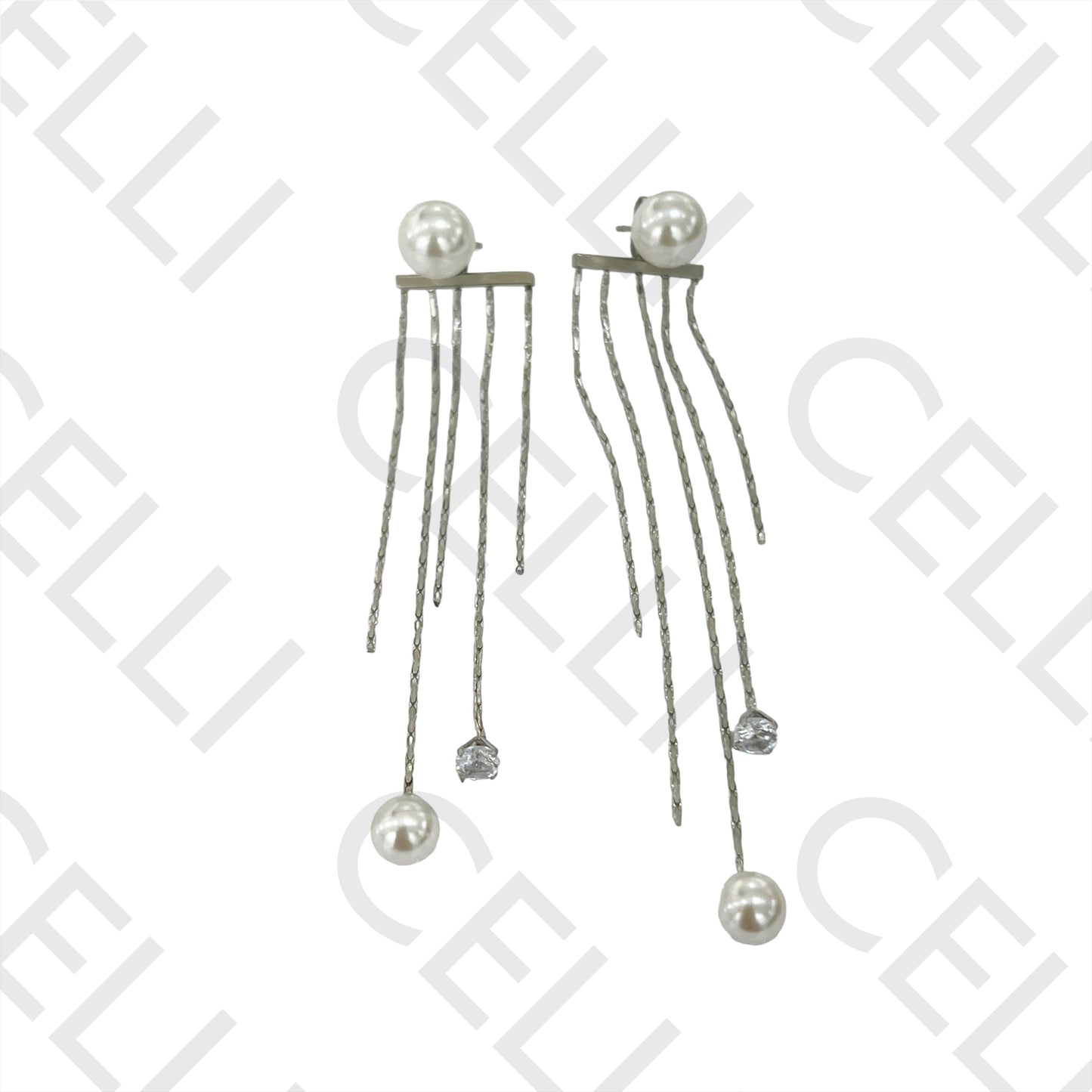 Steel Earring - Pearls and Detailed Mesh