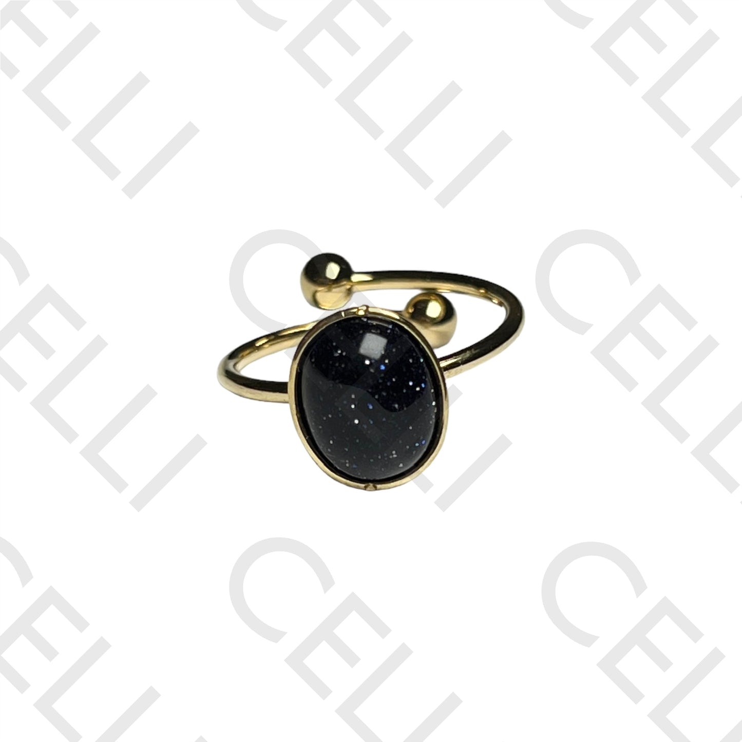 Steel Ring - Oval Natural Stone