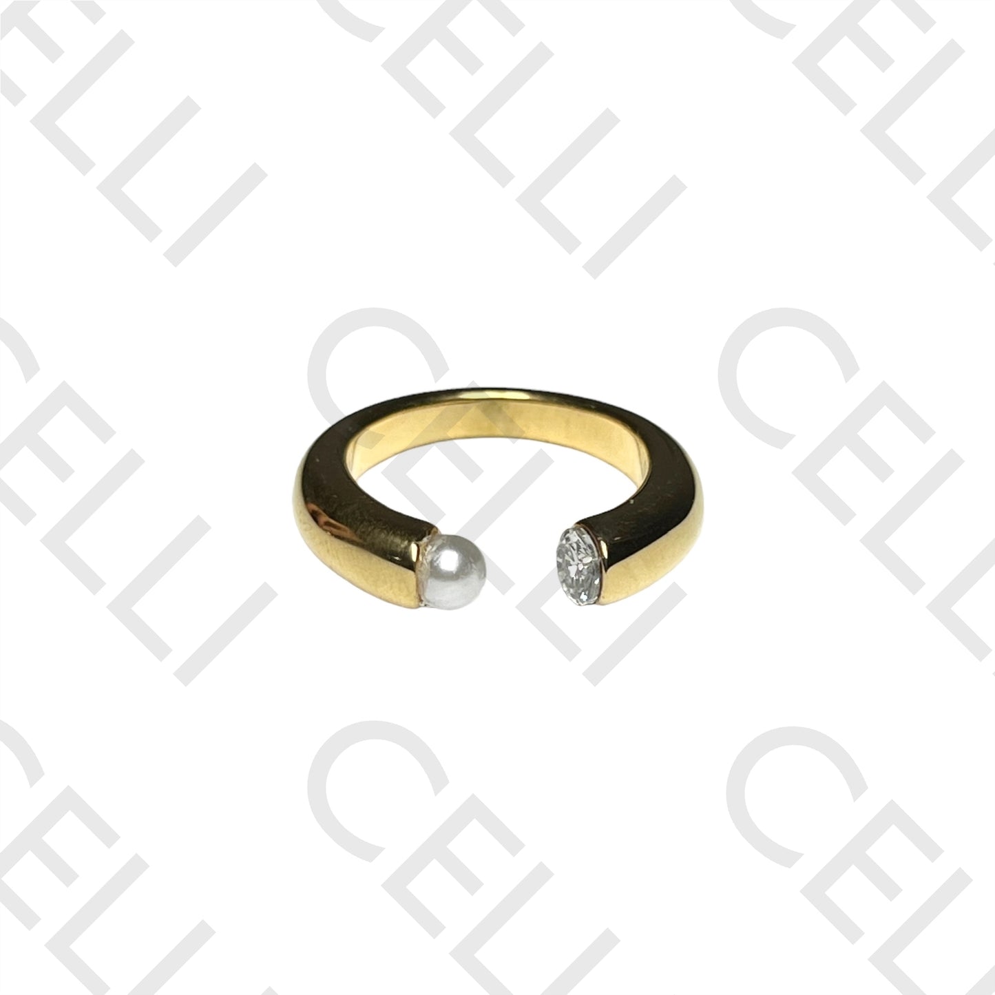 Steel Ring - Pearl and Brilliant