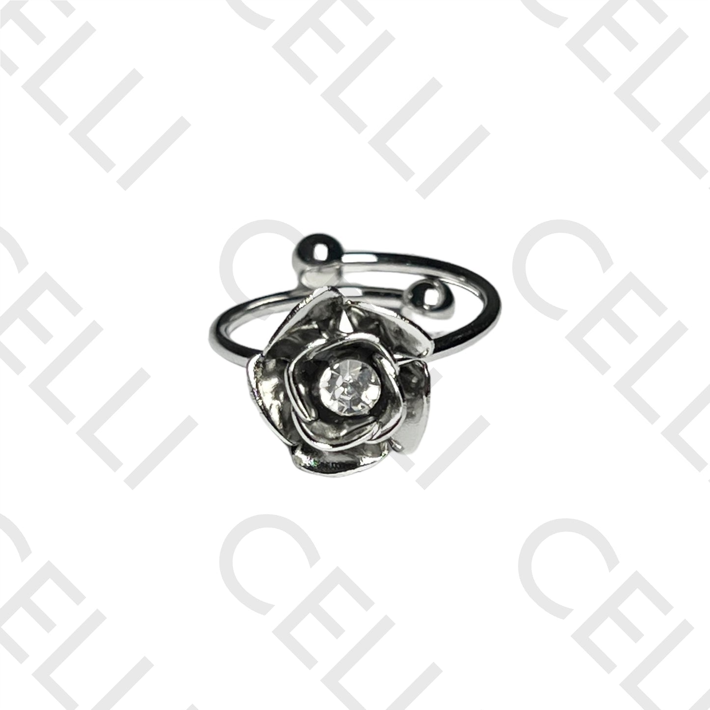 Steel Ring - rose flower with brilliant