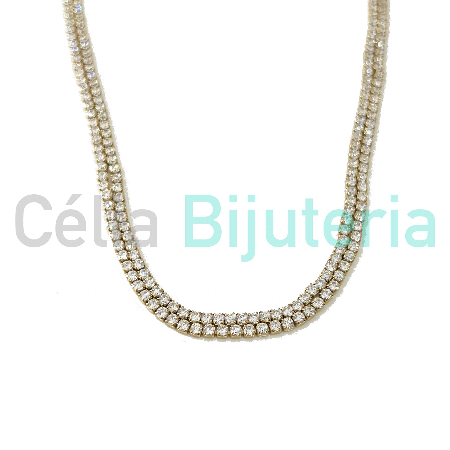 Steel Necklace with Zirconias - Adjustable Chocker (Double Row)