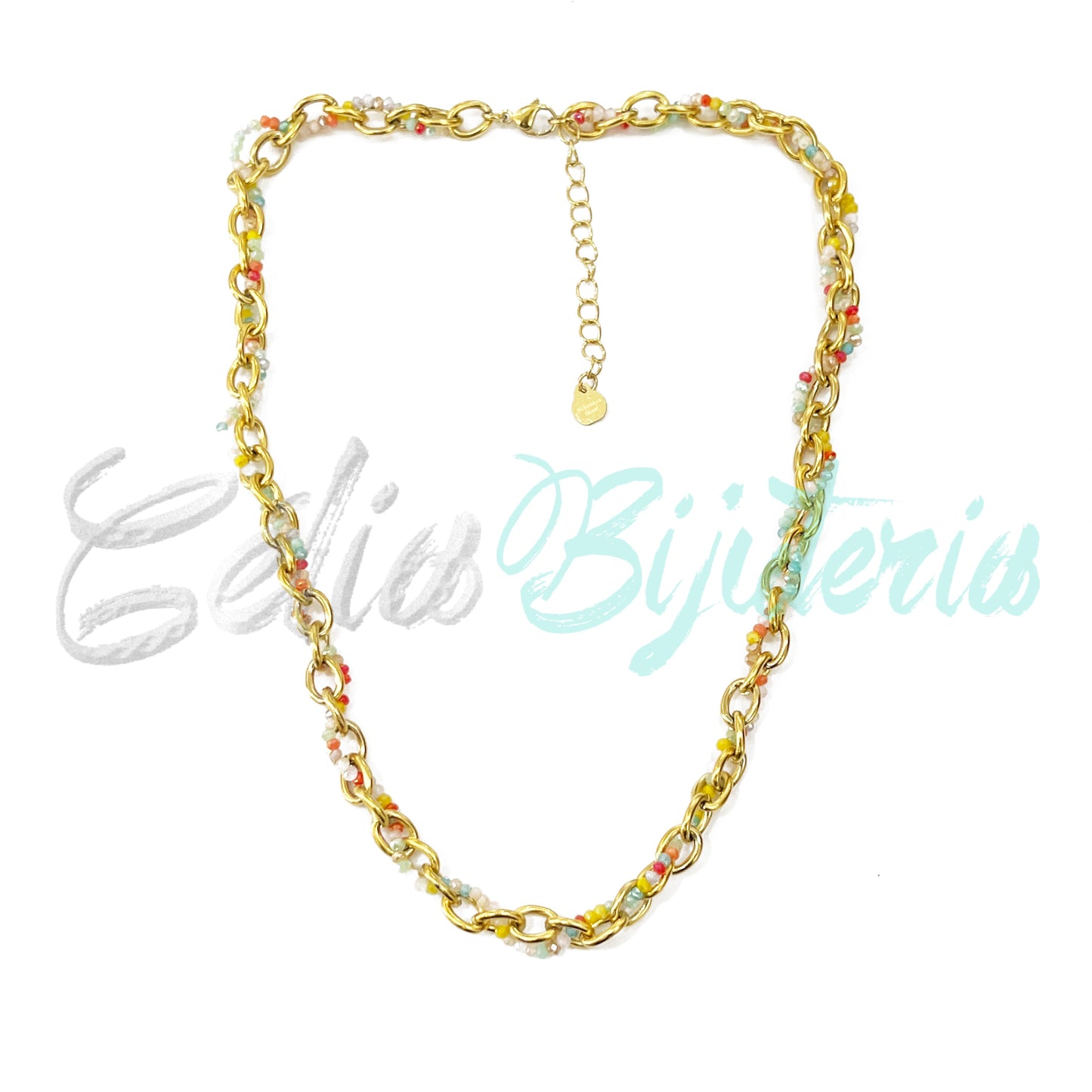 Steel Necklace with Interlaced Strand of Faceted Crystals