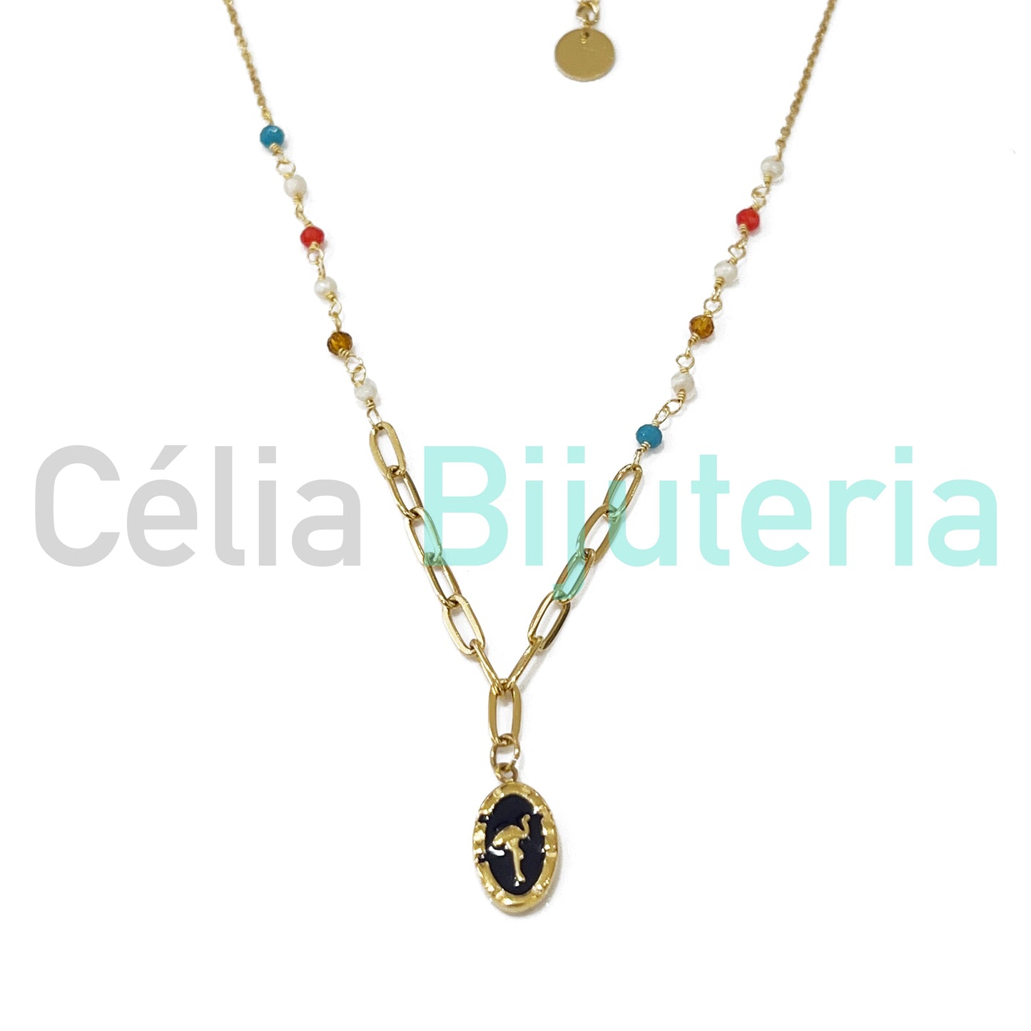 Freshwater Pearl and Faceted Crystal Steel Necklace - Flamingo