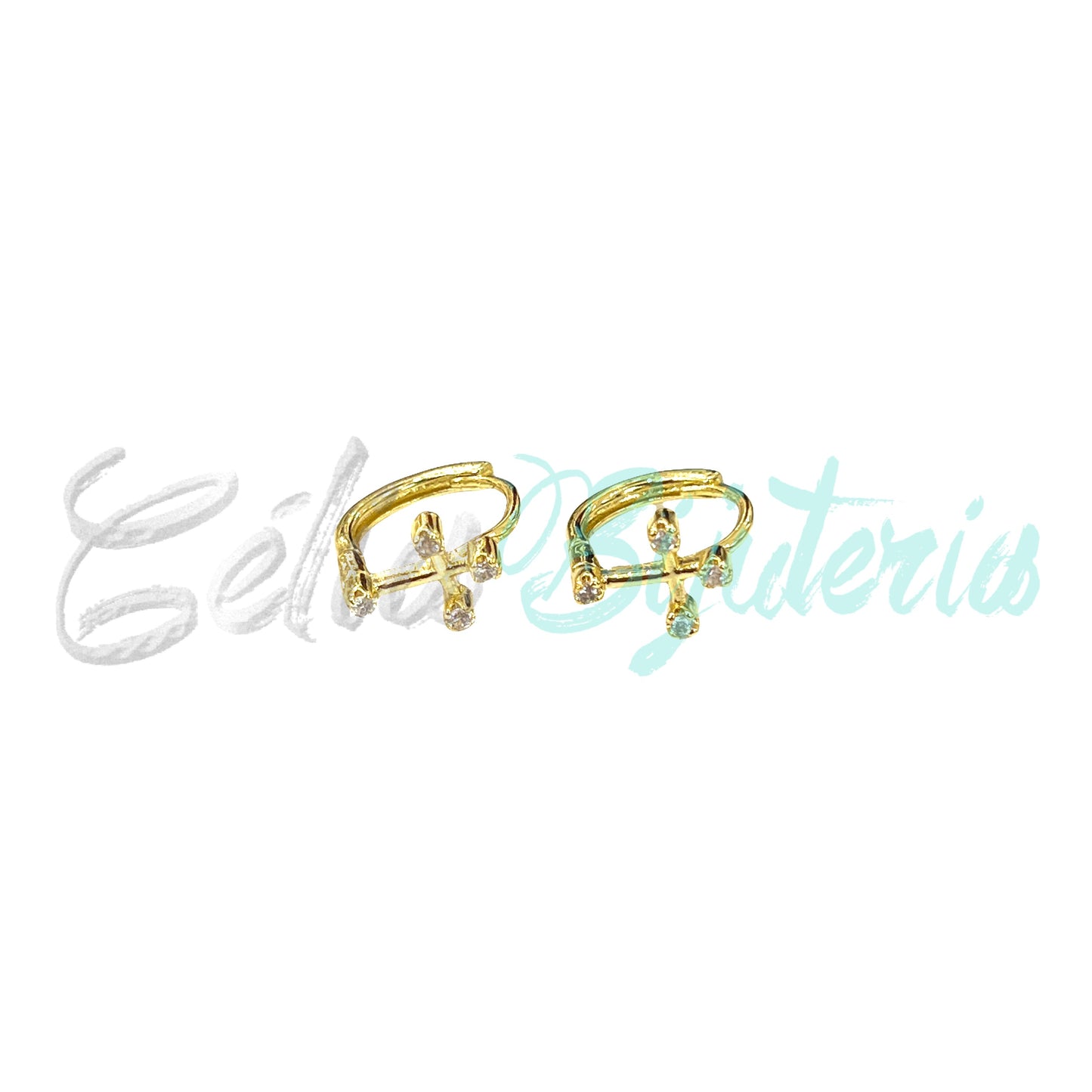 Brinco de Ródio com Zircônias - cruz