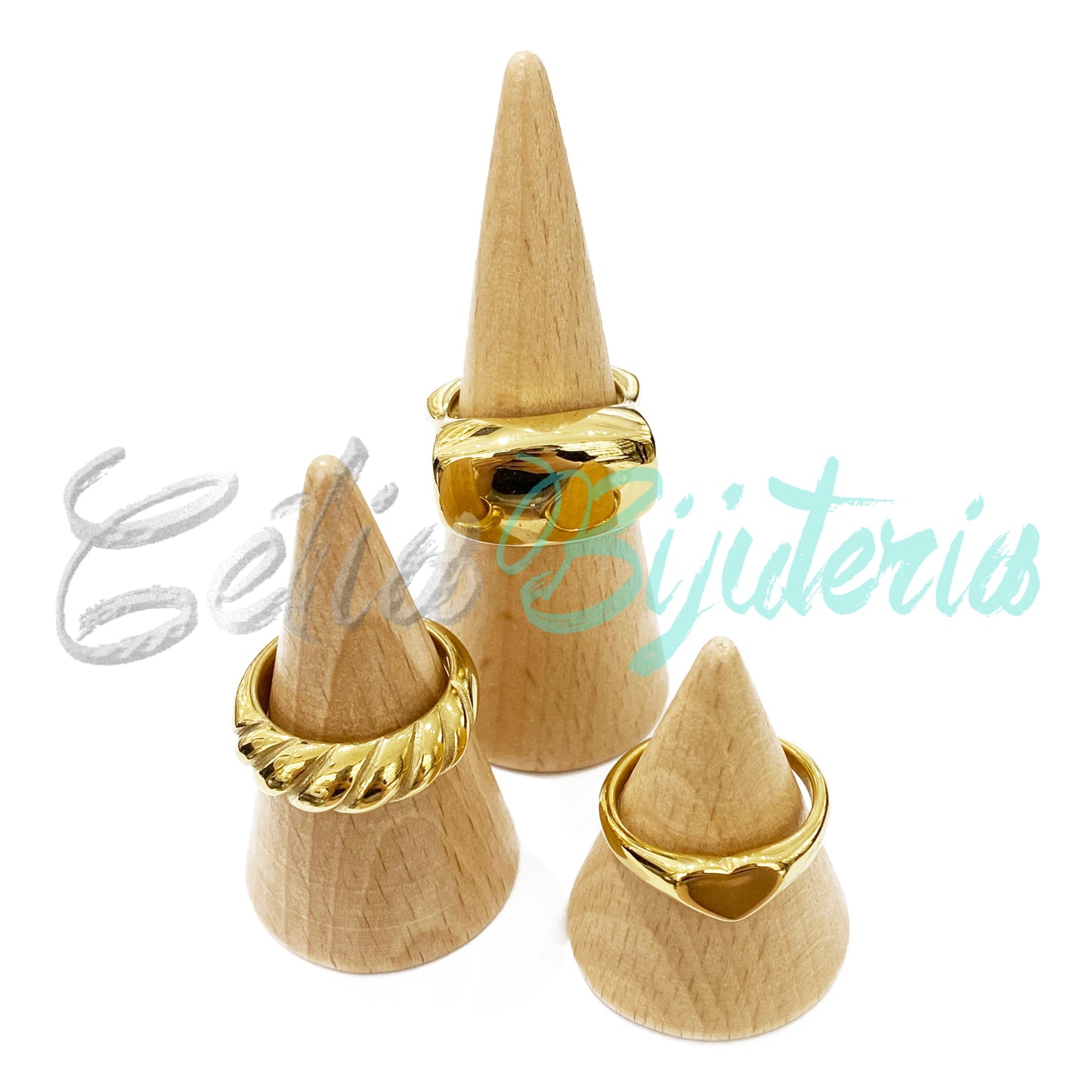 Expositor de Anéis de Madeira (Conjunto de 3)