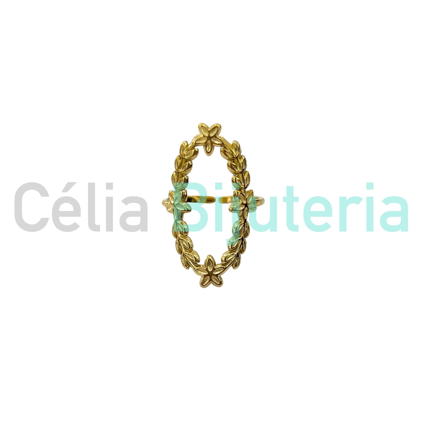 Anel de Aço - flores e folhas