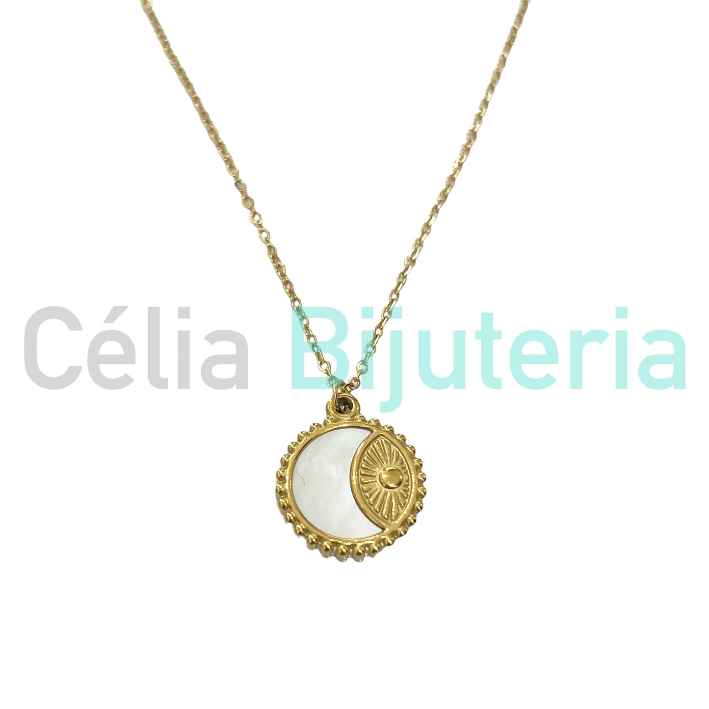 Colar de Aço - medalha com madrepérola