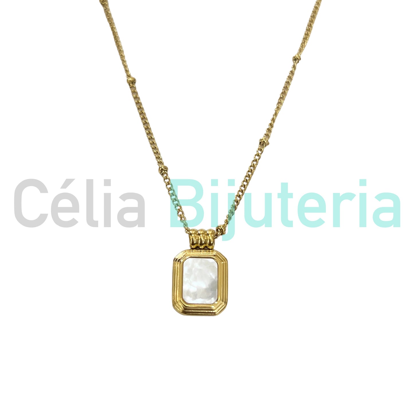 Colar de Aço - medalha com madrepérola