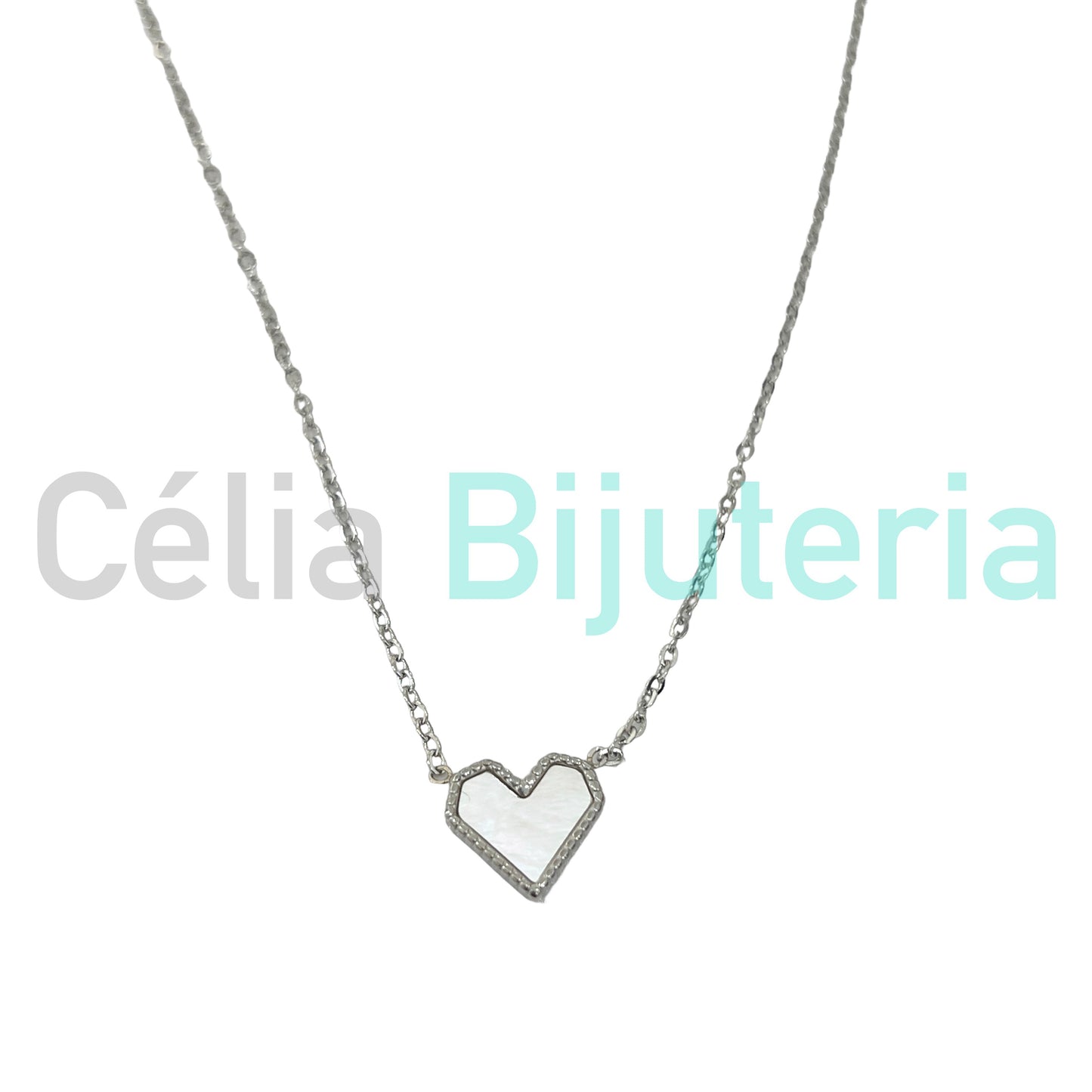 Colar de Aço - medalha coração com madrepérola