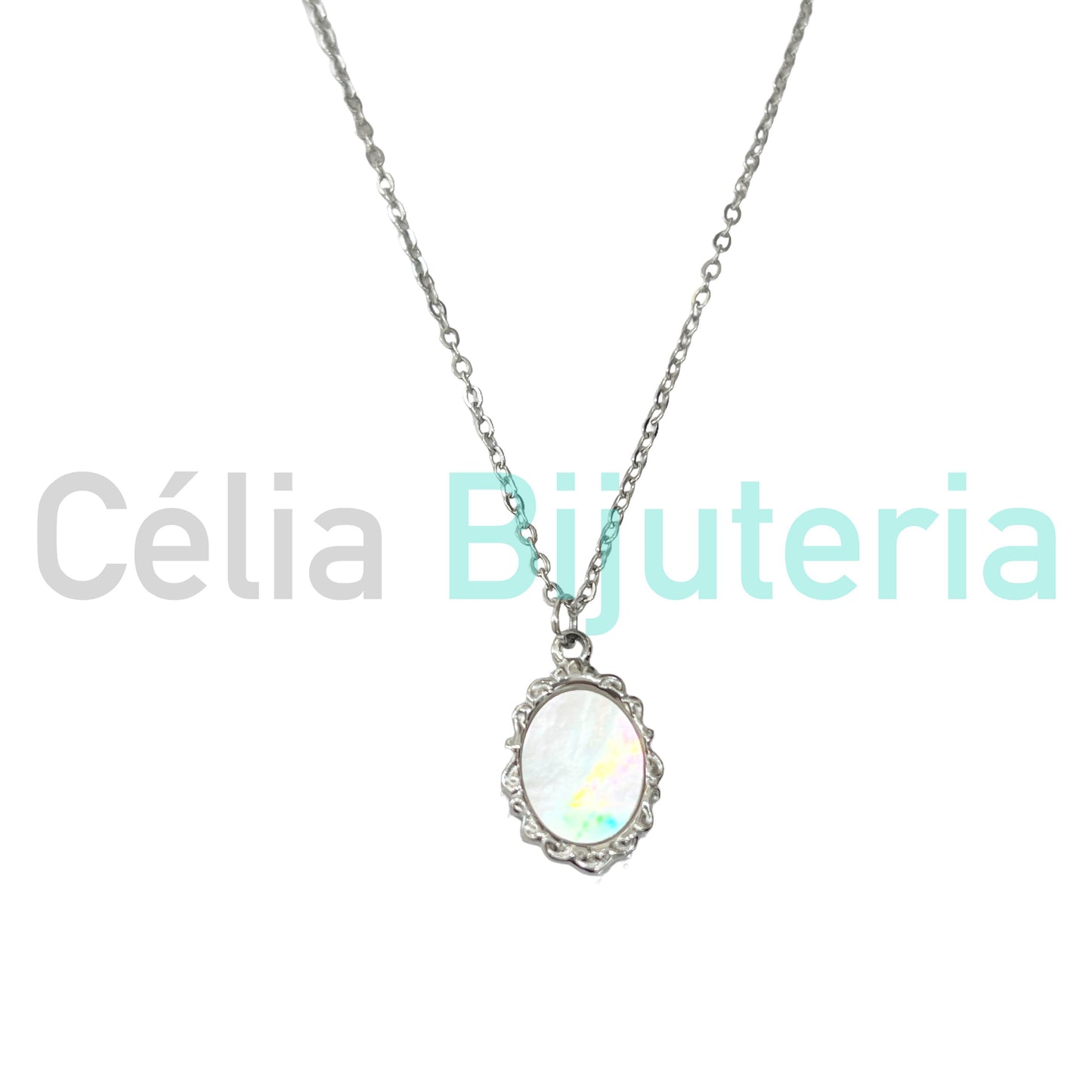 Colar de Aço - medalha com madrepérola