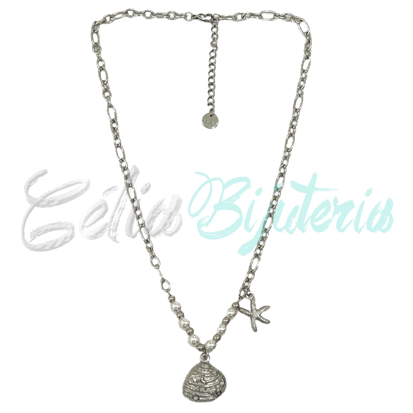 Colar de Aço - concha e estrela do mar
