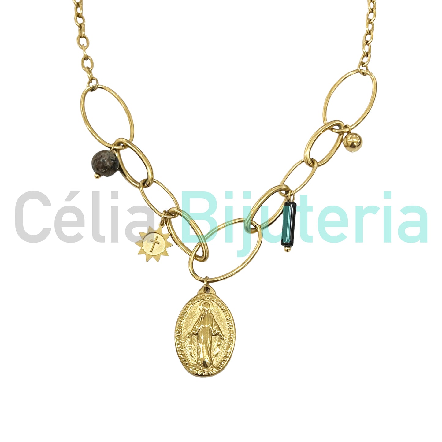 Colar de Aço - medalha Nossa Senhora