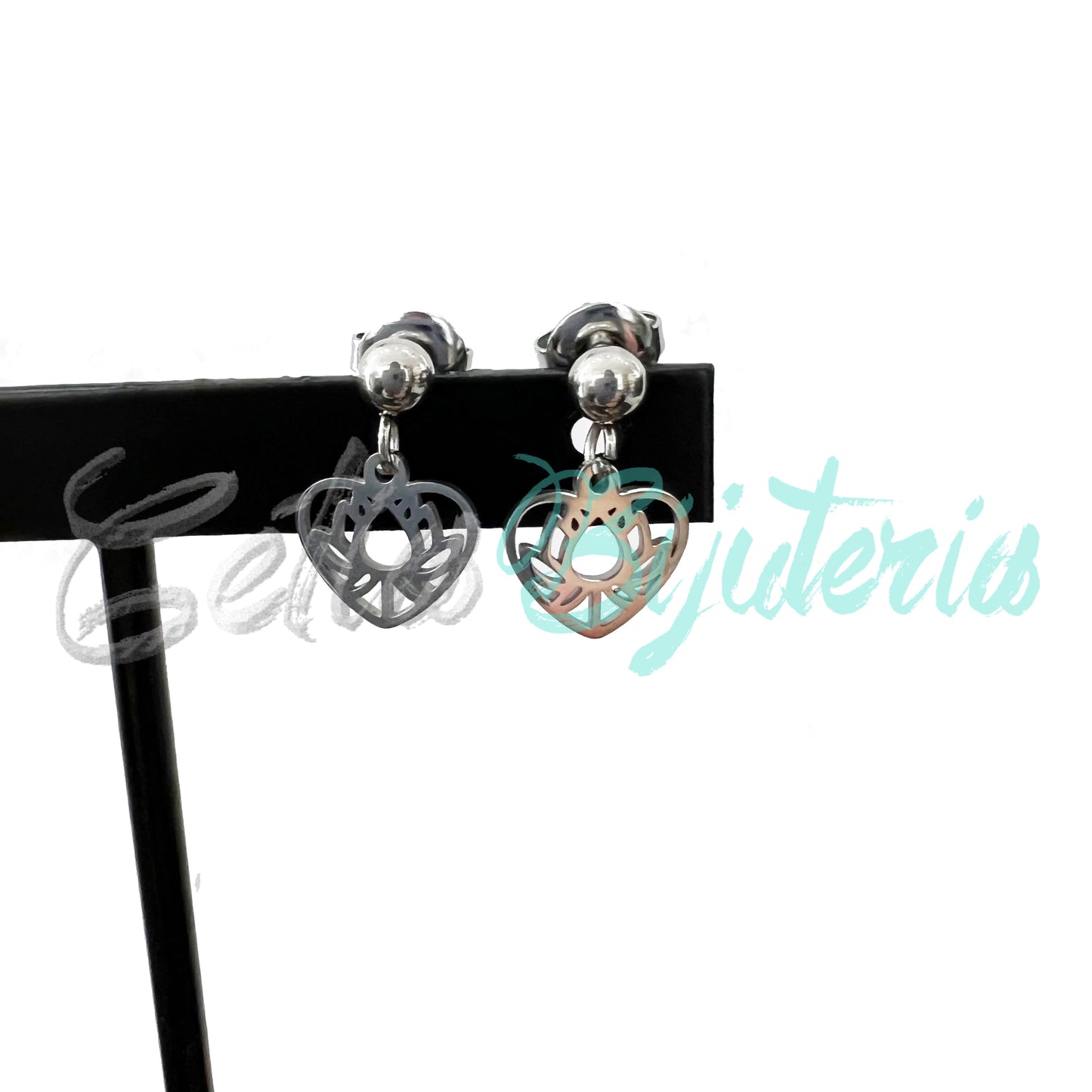 Mini Pendiente de Acero con Medalla - corazón con flor