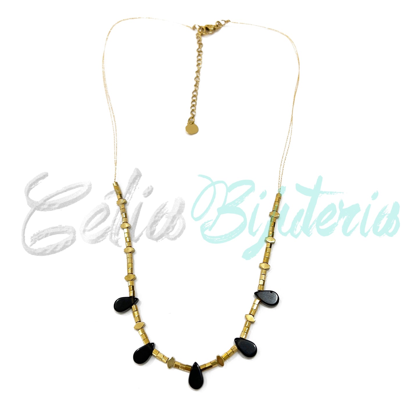 Colar de Aço com Peças de Hematita e Pedras Naturais