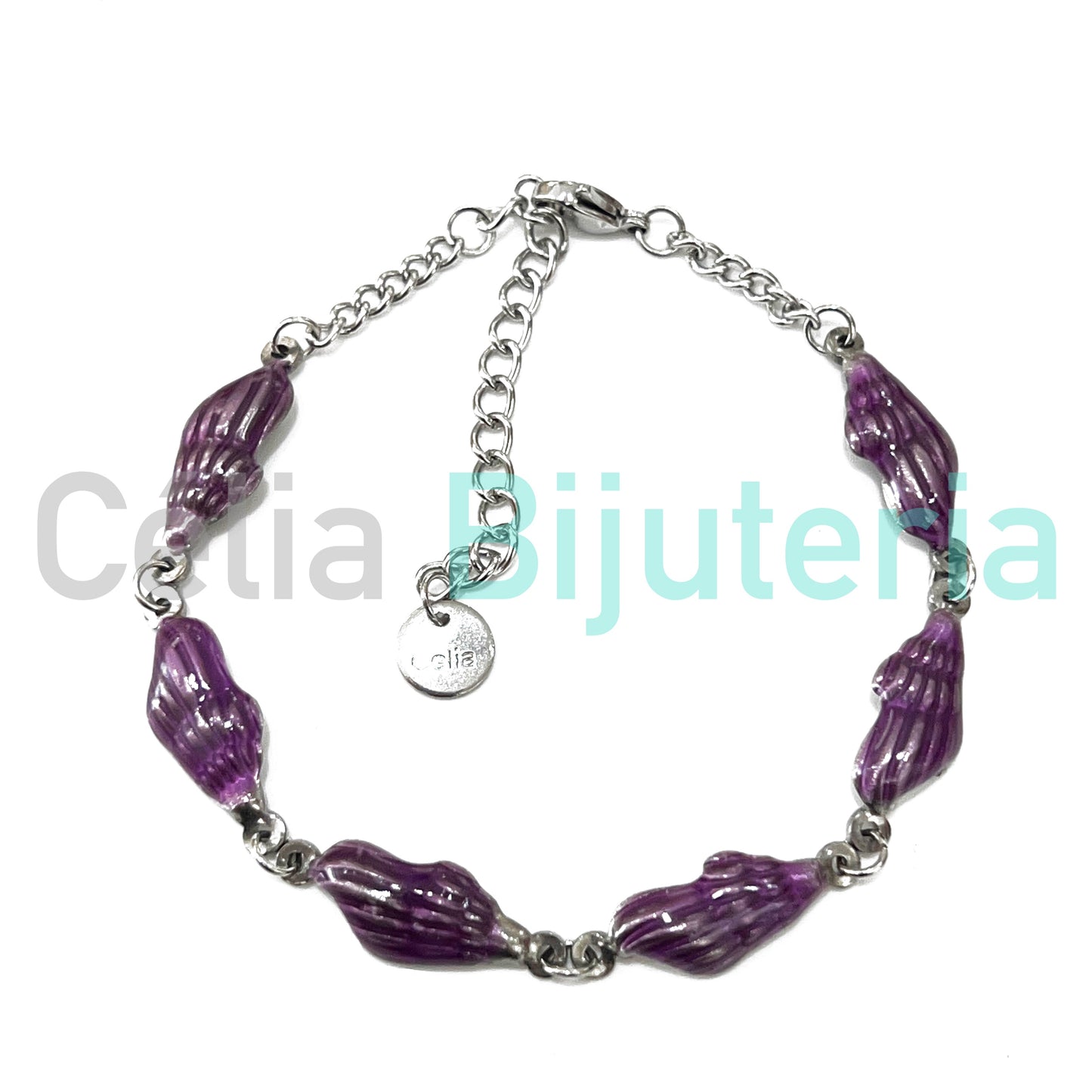 Tornozeleira de Aço - búzios coloridos