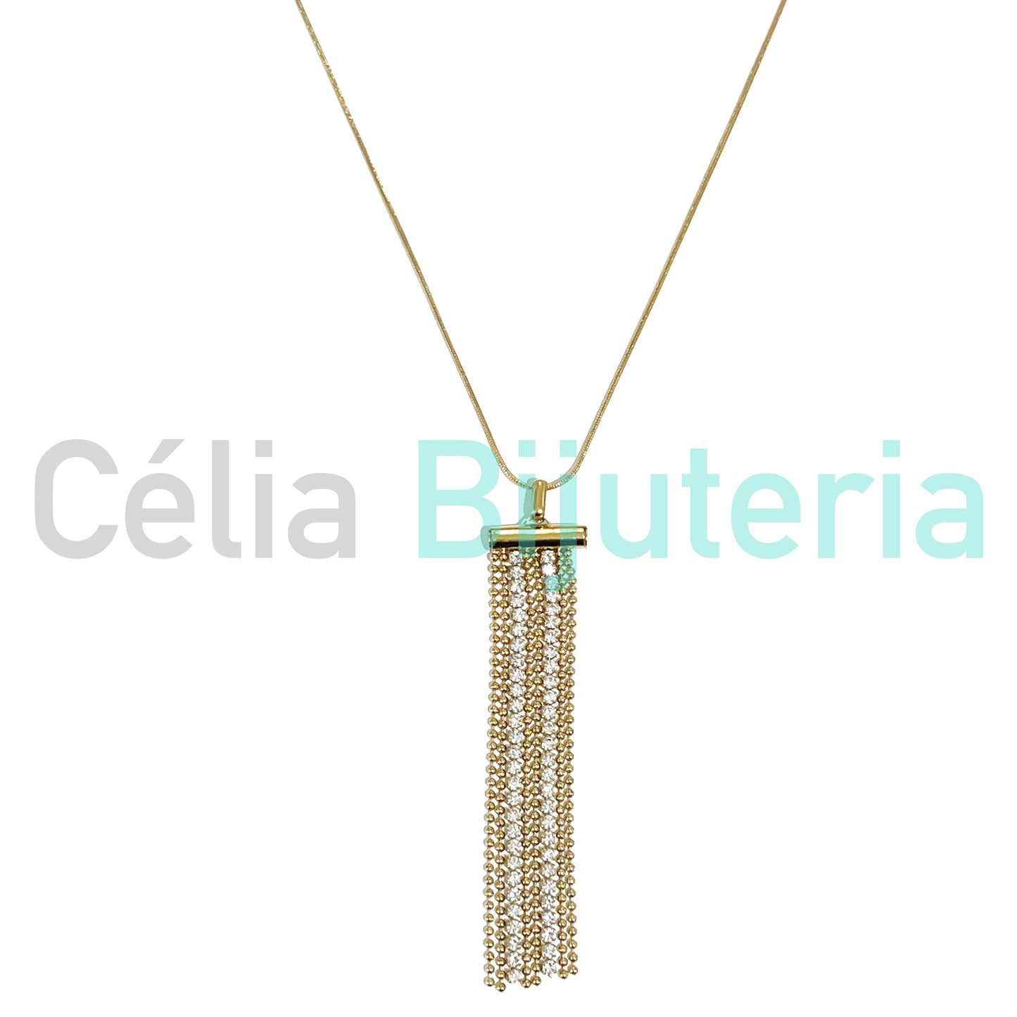 Long Steel Necklace - Fringe with Sparkling Stones