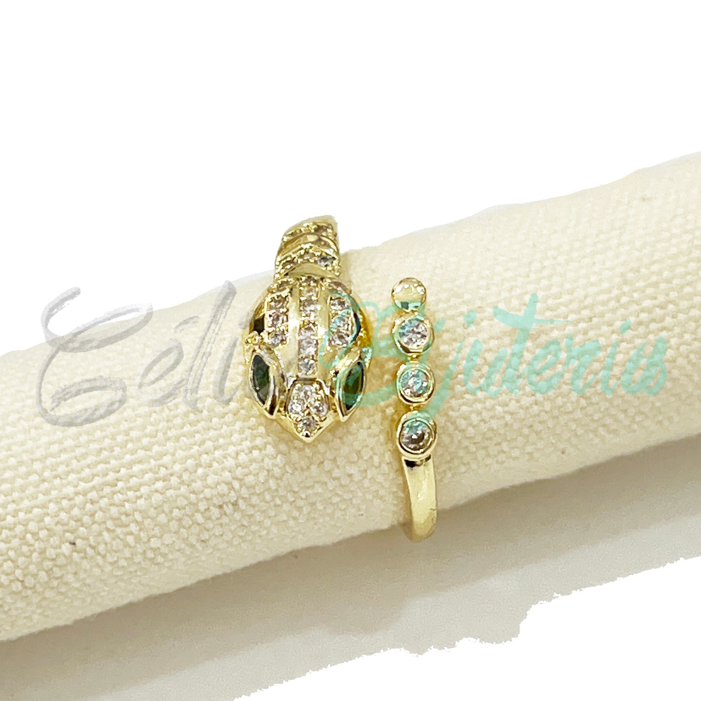 Anel de Ródio com Zircônias - cobra