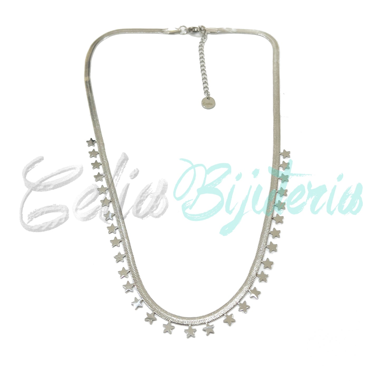 Colar de Aço Snake Achatado com medalhinhas - estrela