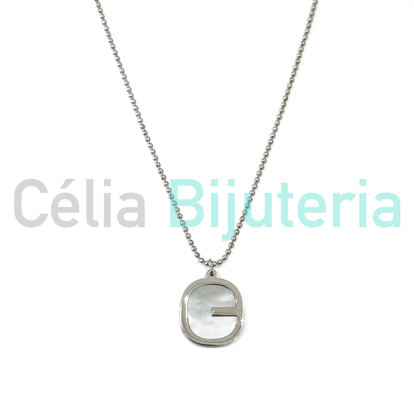 Steel Bead Necklace with Mother-of-Pearl Medal