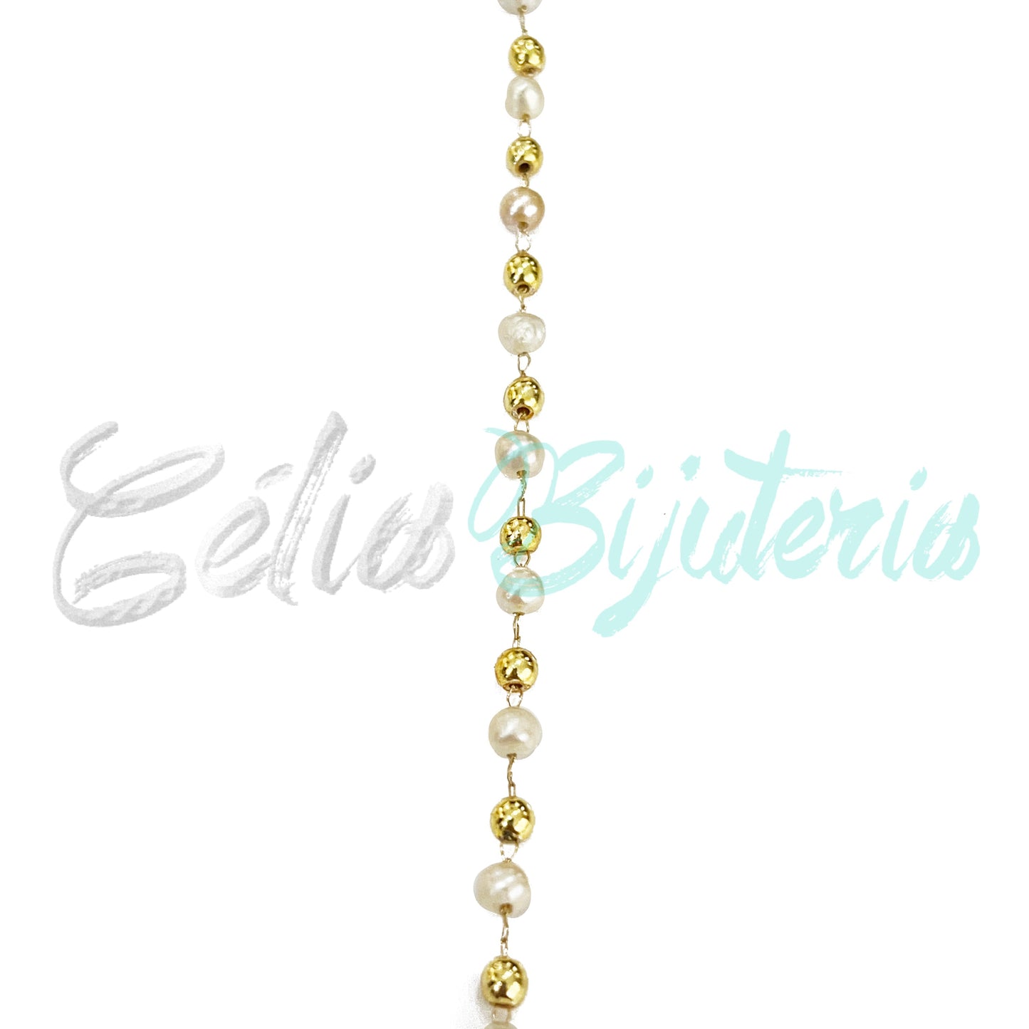 Colar de Aço com Bolas de Aço e Pérolas de Água Doce