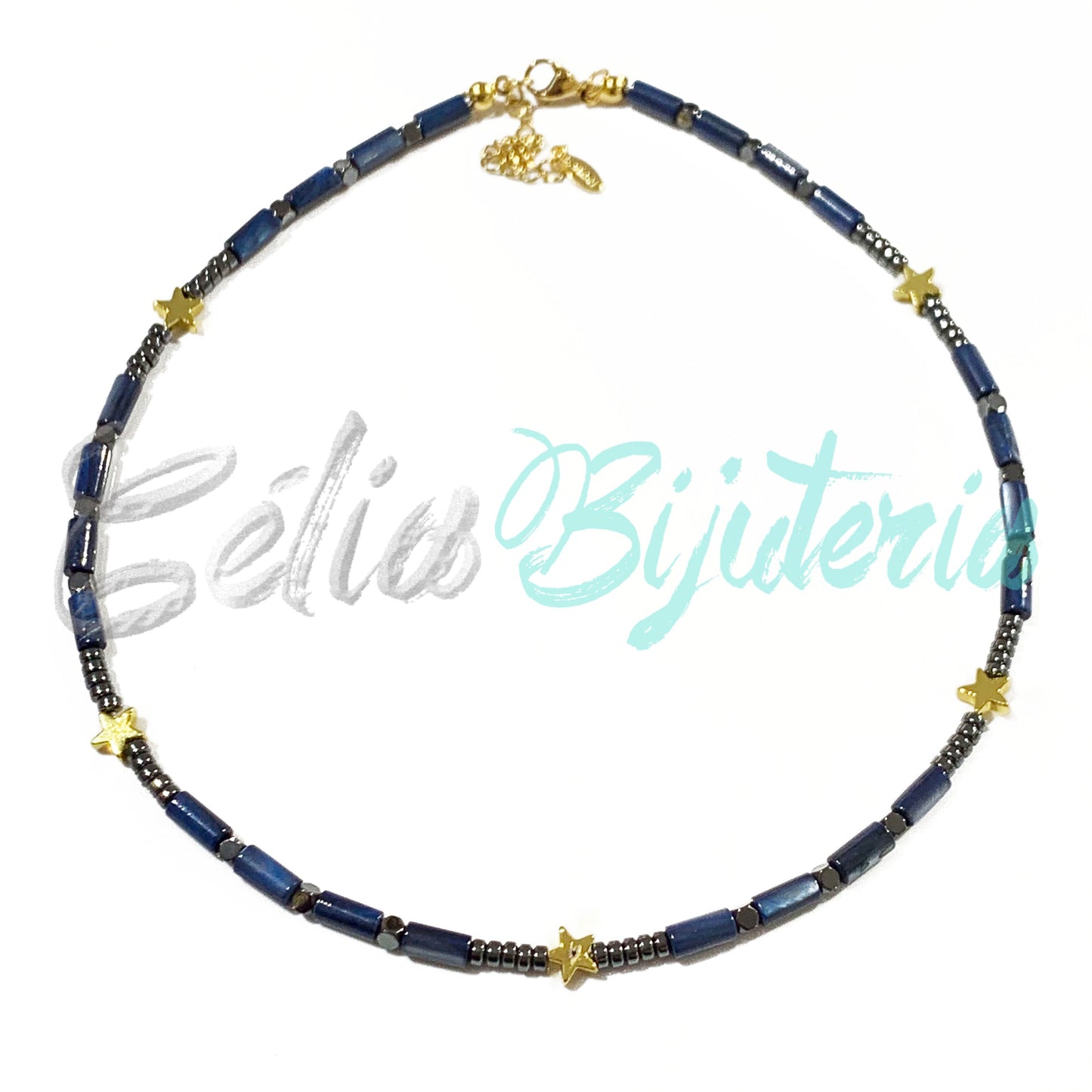 珍珠母贝项链与赤铁矿 - 蓝色