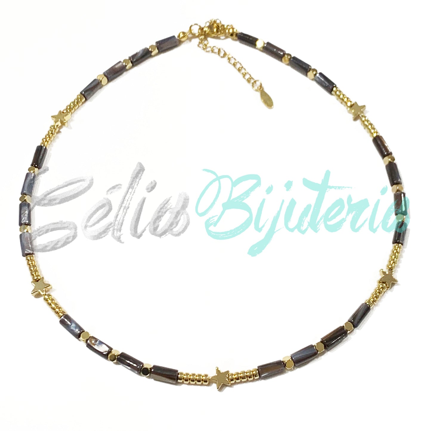 珍珠母贝与赤铁矿项链 - 灰色