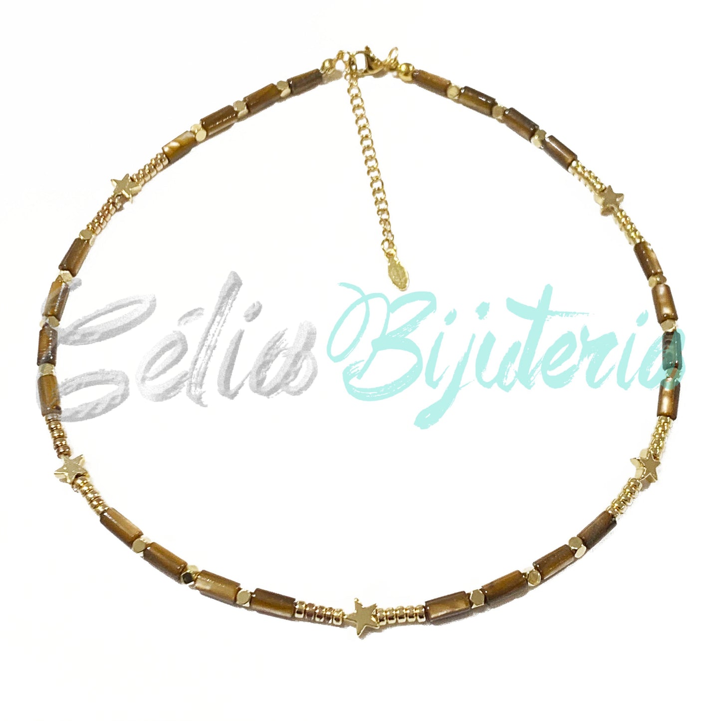 珍珠母贝与赤铁矿项链 - 棕色