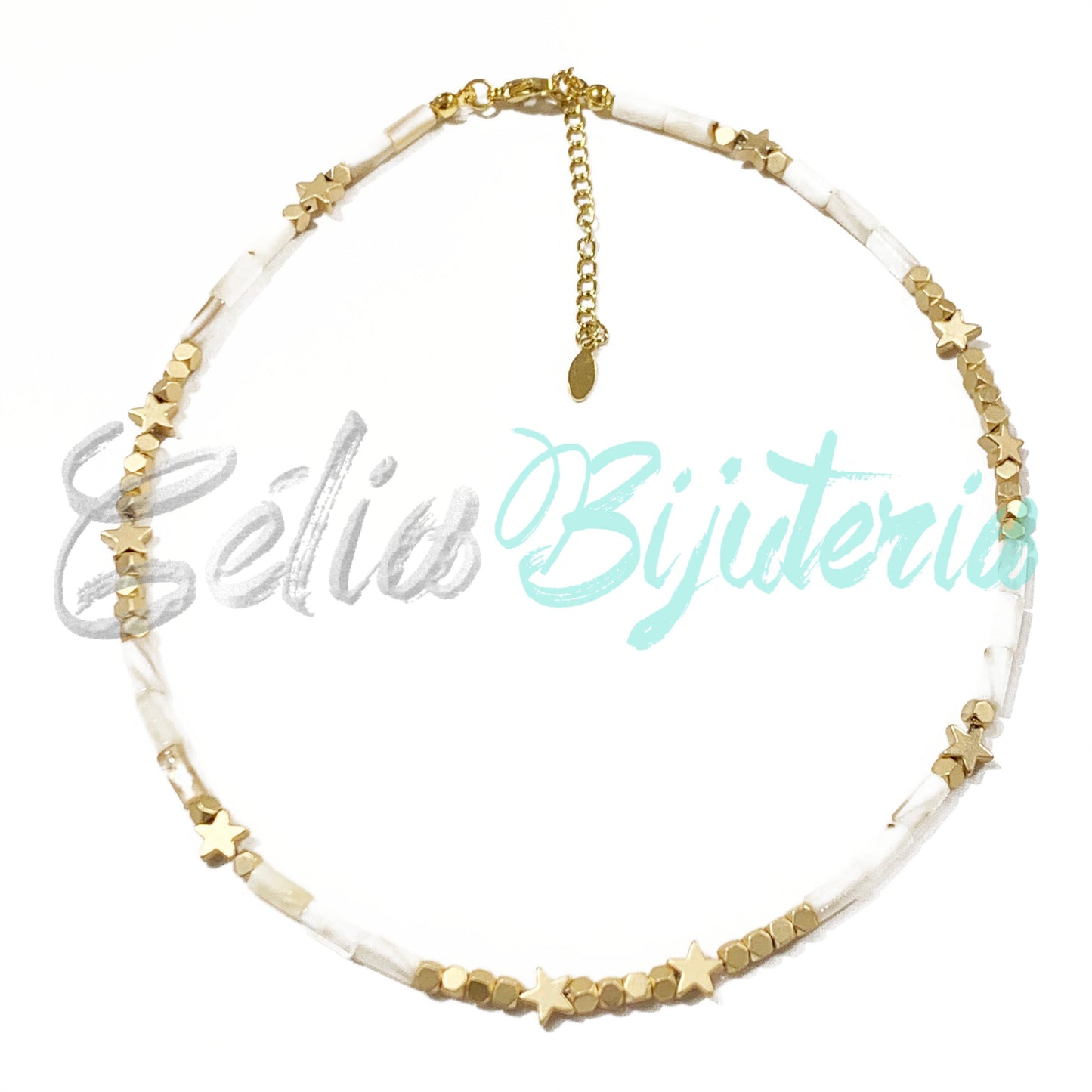 珍珠母贝与赤铁矿项链 - 白色