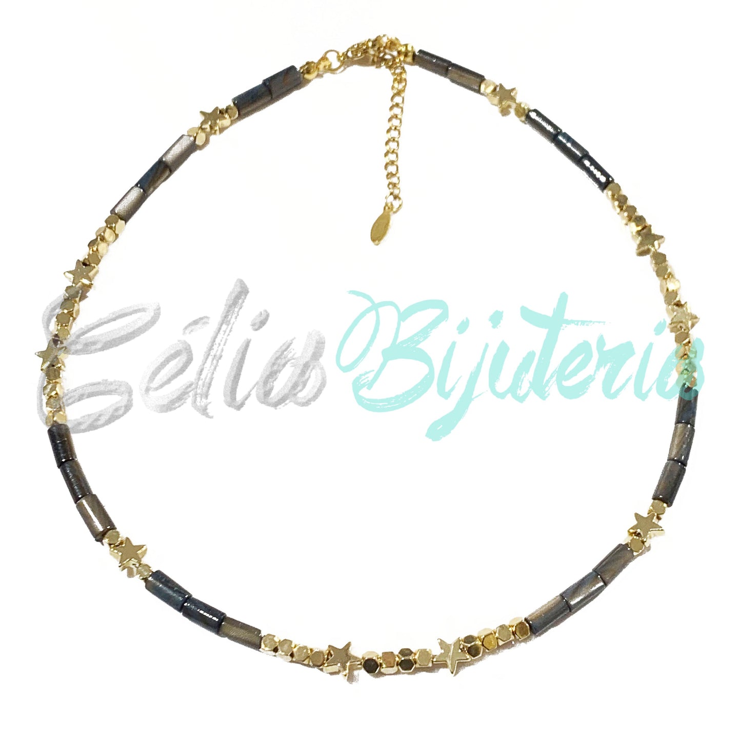 珍珠母贝与赤铁矿项链 - 灰色