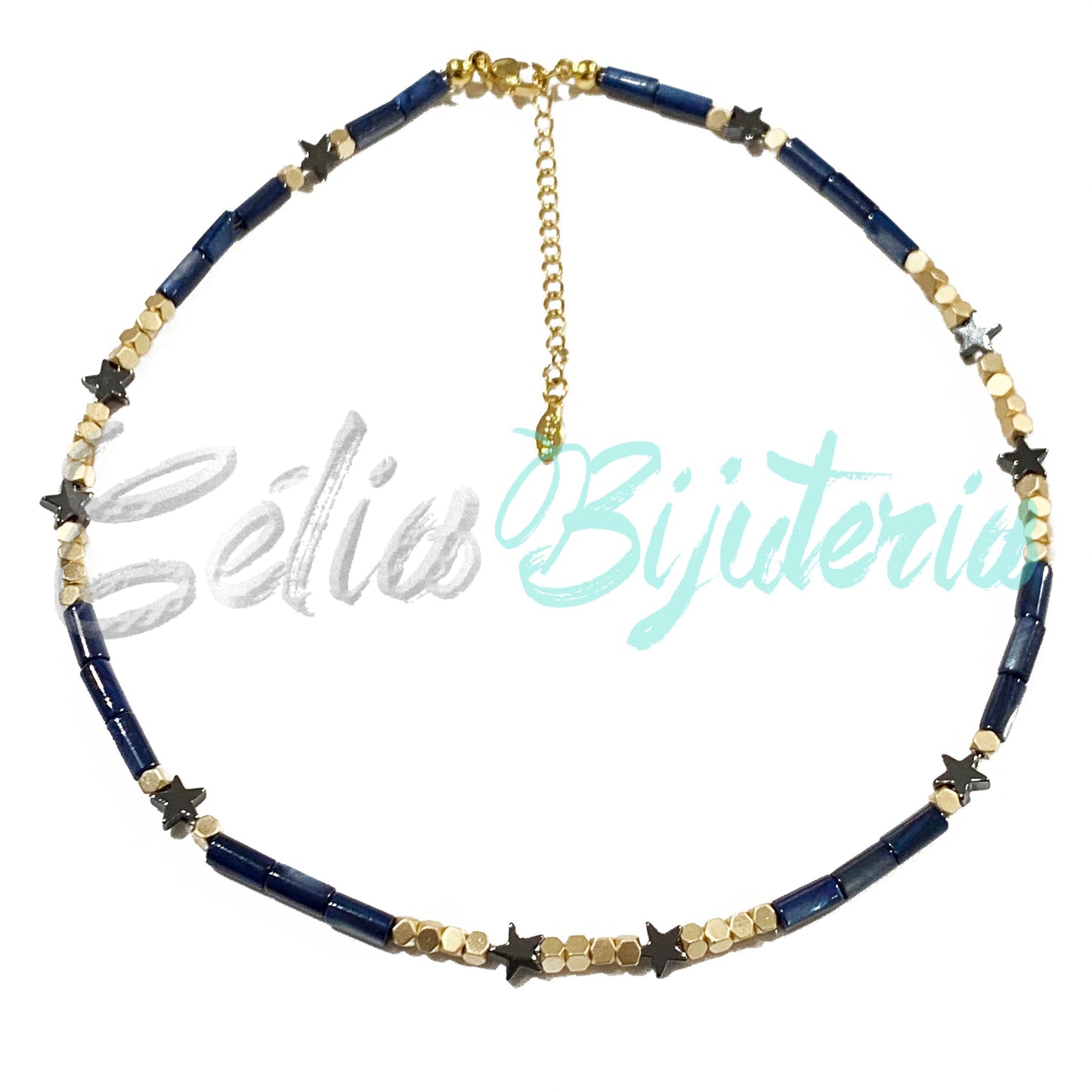 珍珠母贝项链与赤铁矿 - 蓝色