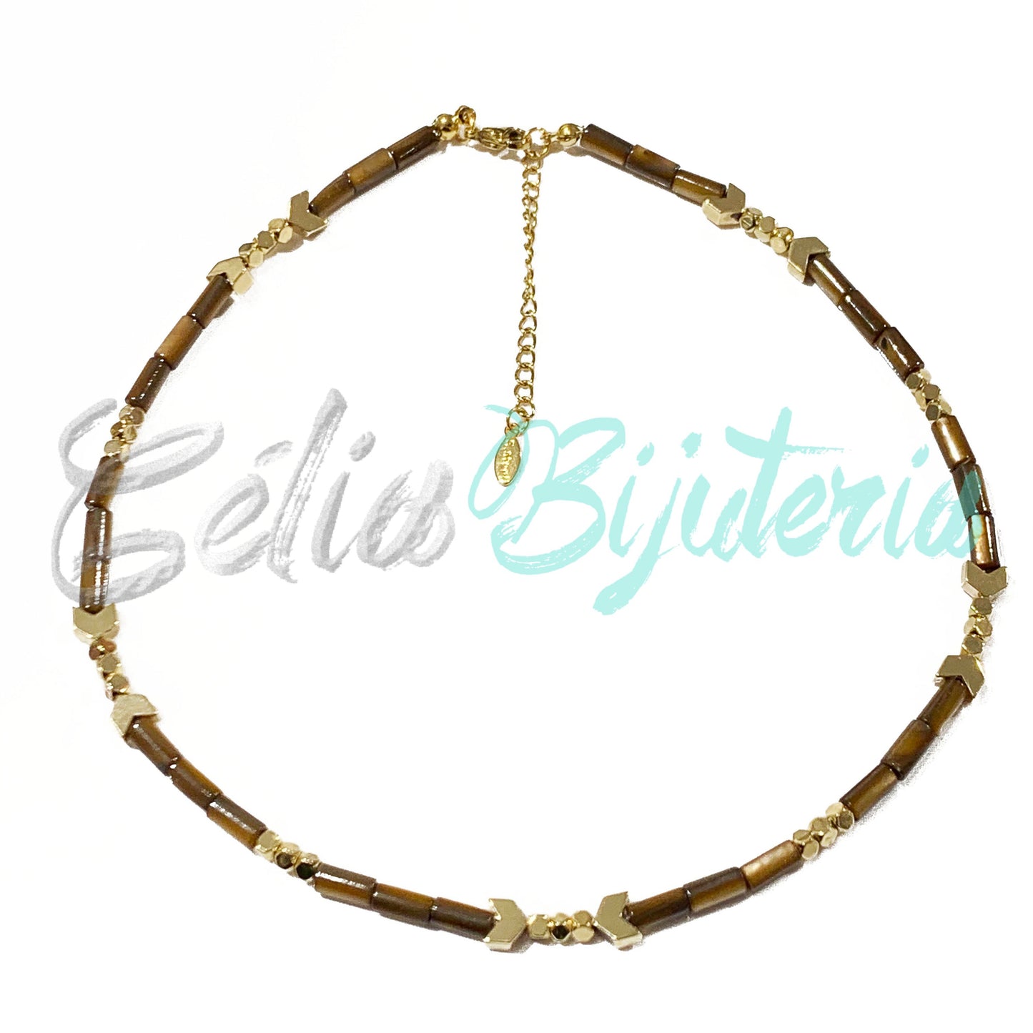 珍珠母贝与赤铁矿项链 - 棕色