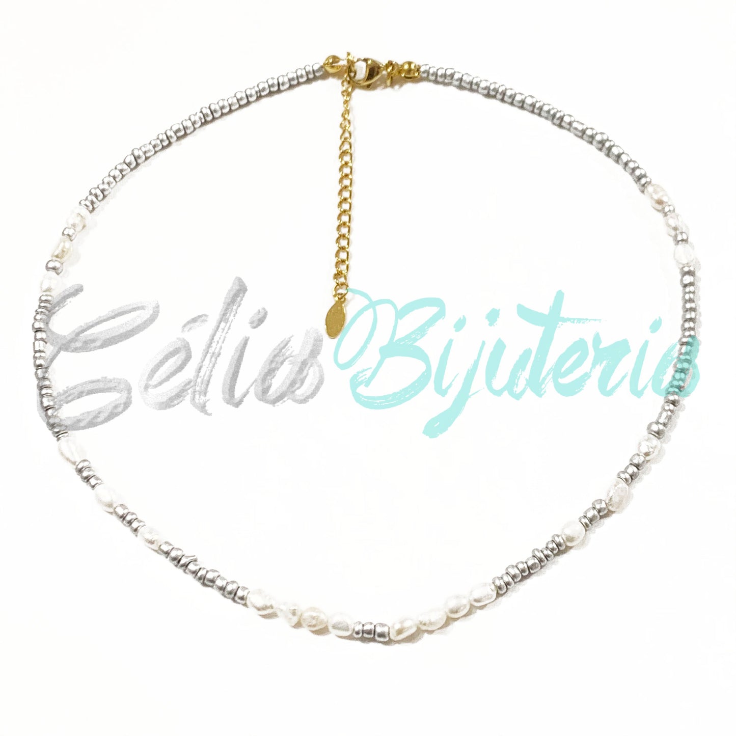 串珠项链和天然珍珠 - 银色