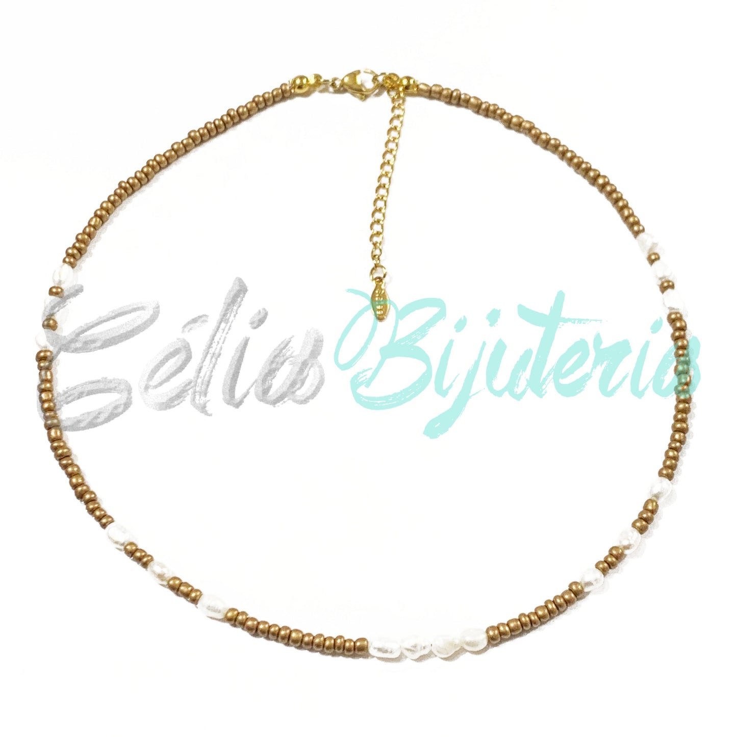 项链 珠子和天然珍珠 - 青铜色