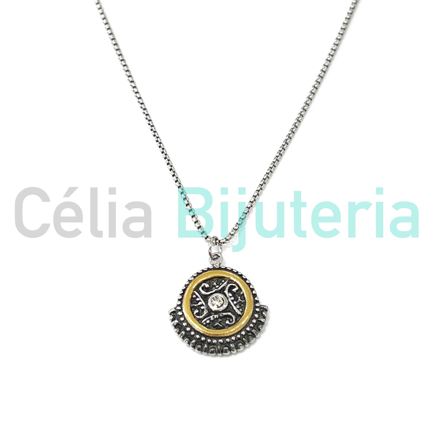 Steel Necklace with Two-Tone Medal