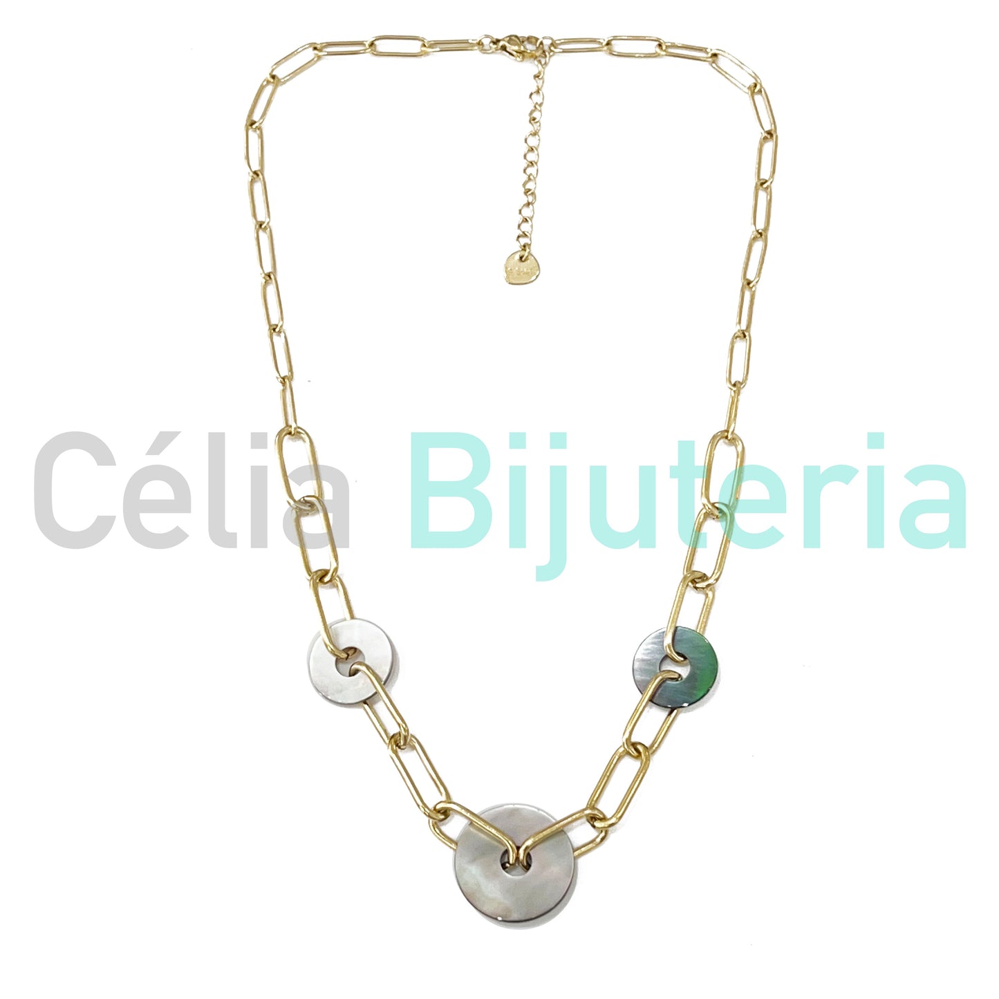 Steel Necklace - Mother-of-Pearl Discs