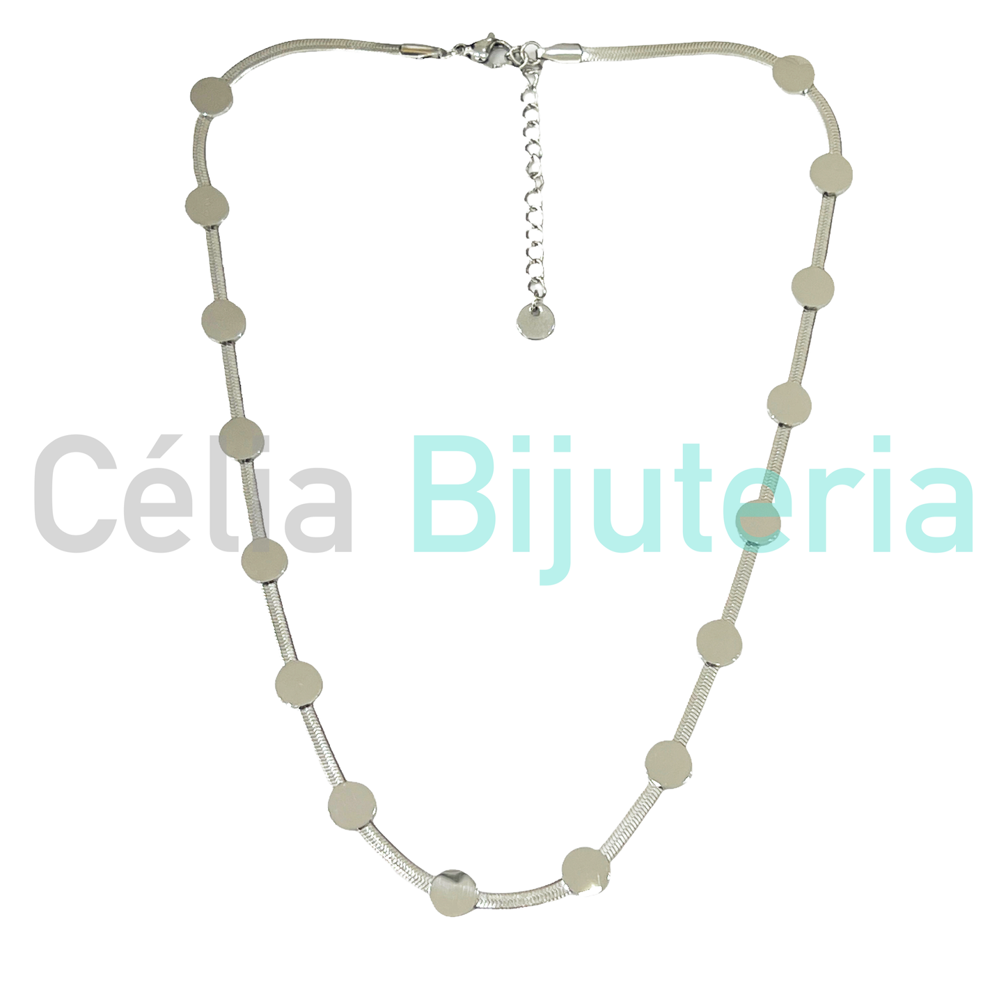 Flattened Steel Snake Chain Necklace with Medallions - Circles