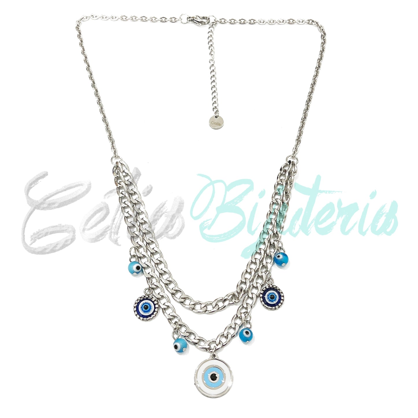 Colar Duplo de Aço com Olhos Turcos