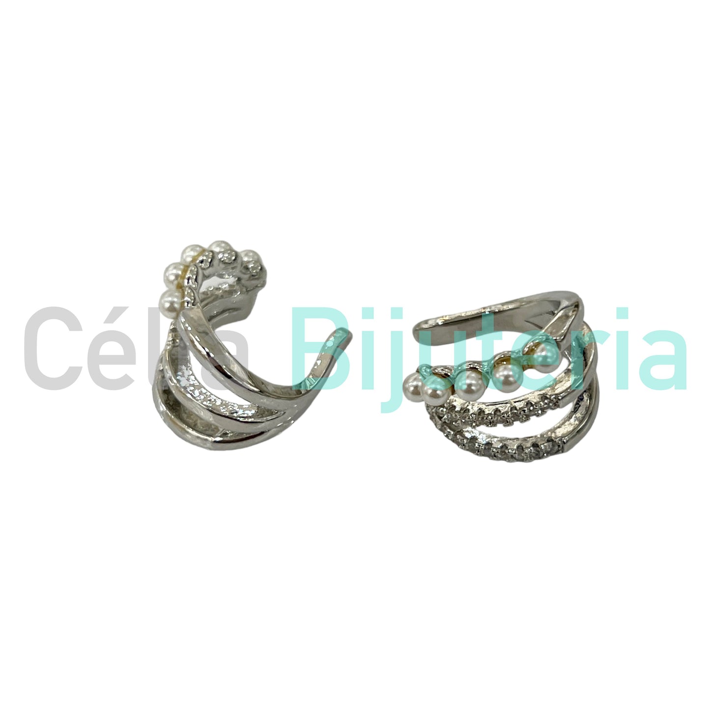 Earcuff de Ródio com Zircônias e Pérolas